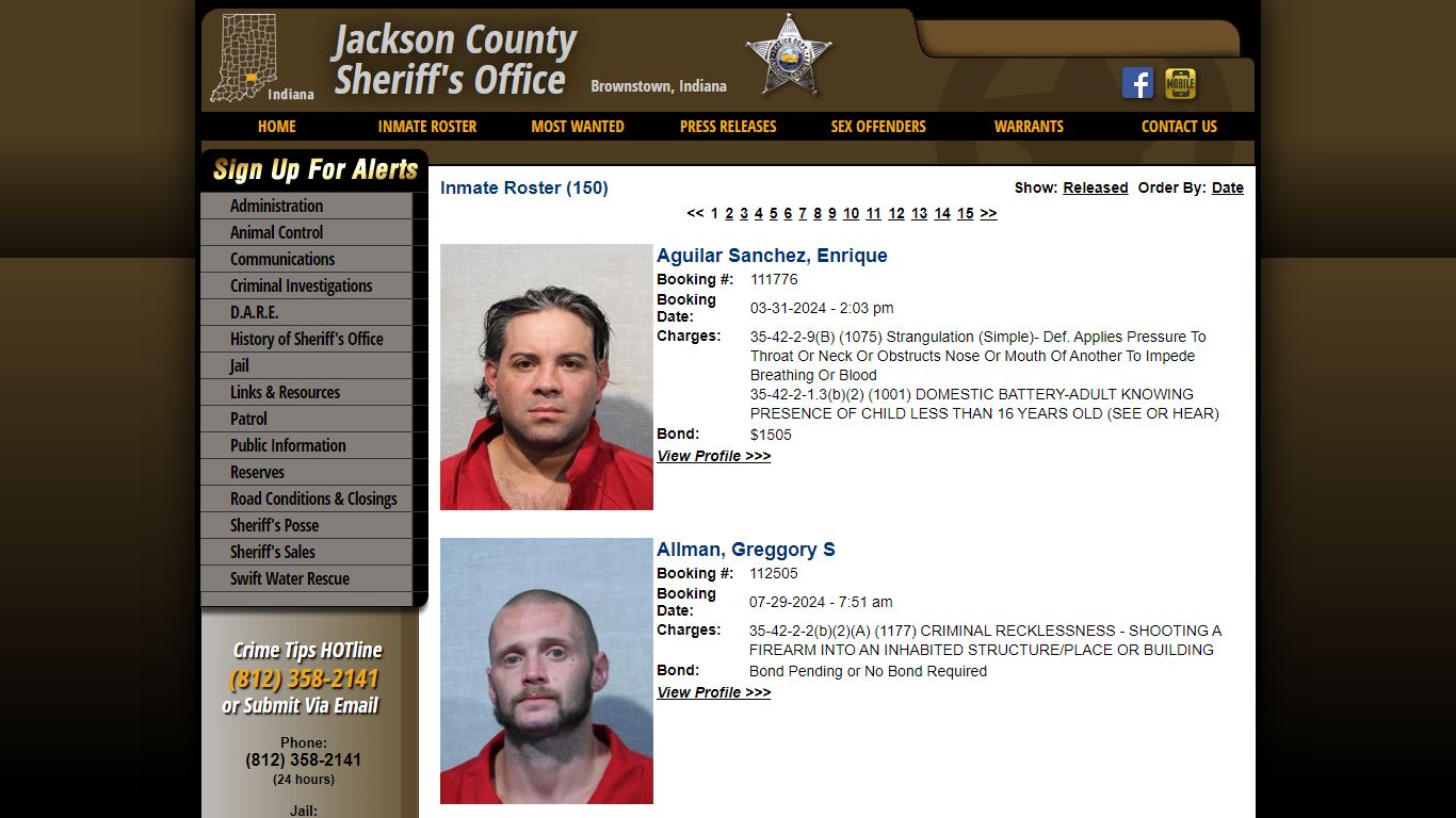 Inmate Roster - Current Inmates - Jackson County IN Sheriff